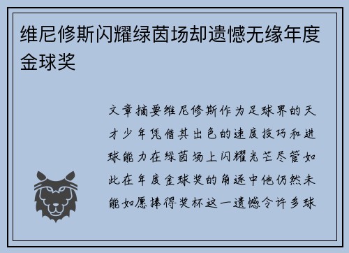 维尼修斯闪耀绿茵场却遗憾无缘年度金球奖